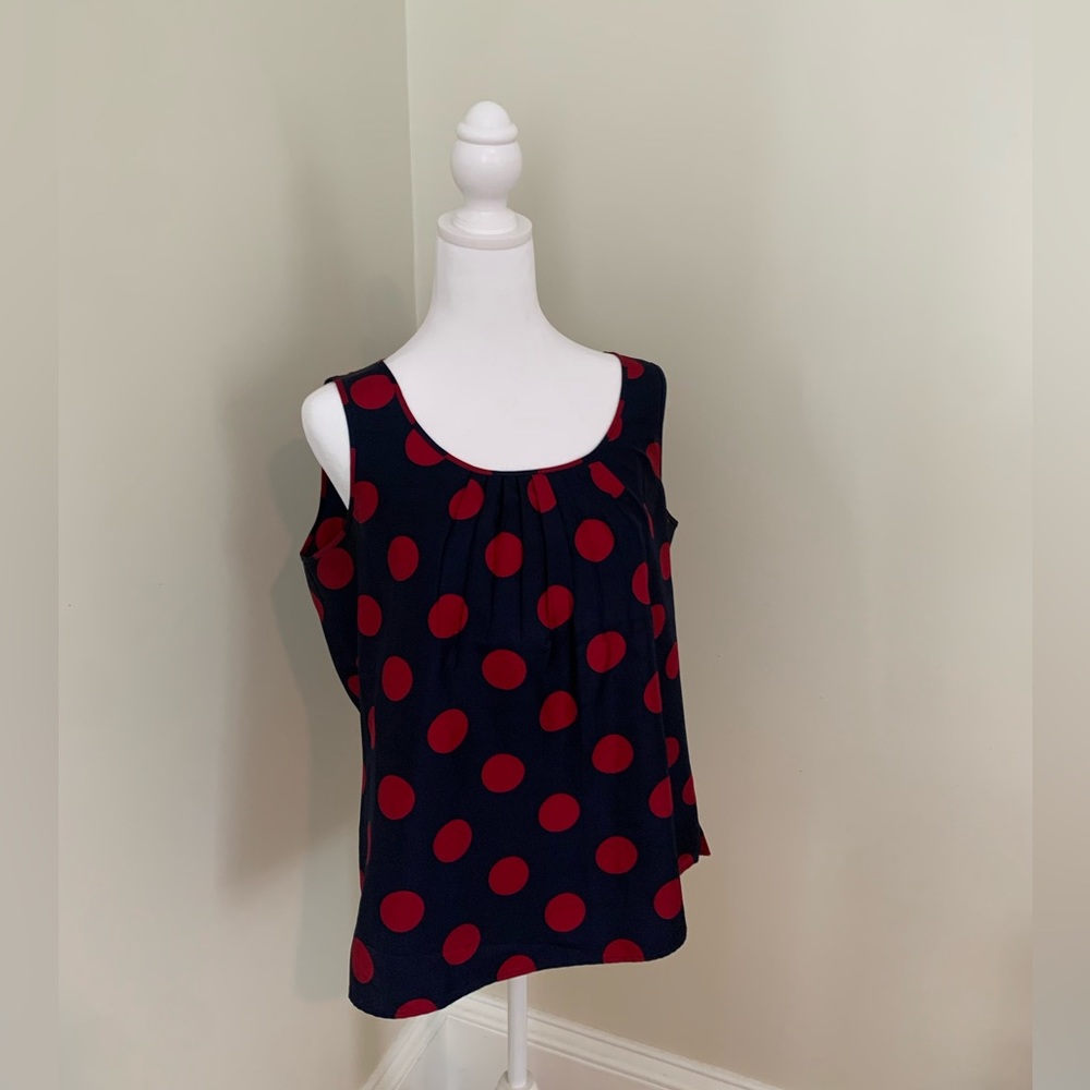 Talbots Shell Size 10 Navy And Red Polka Dot - image 1